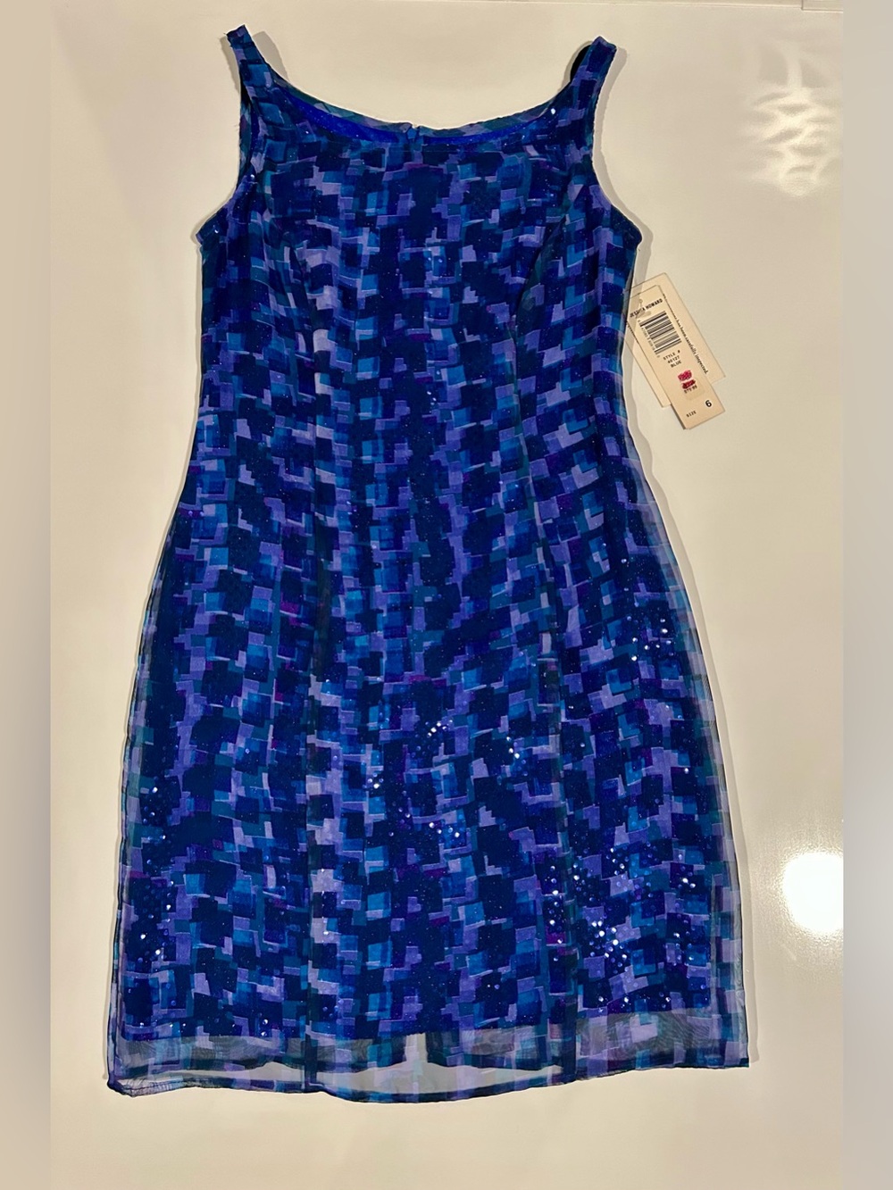 Jessica Howard Blue/Purple Mosaic Sequin Slip Dress, Women's 6